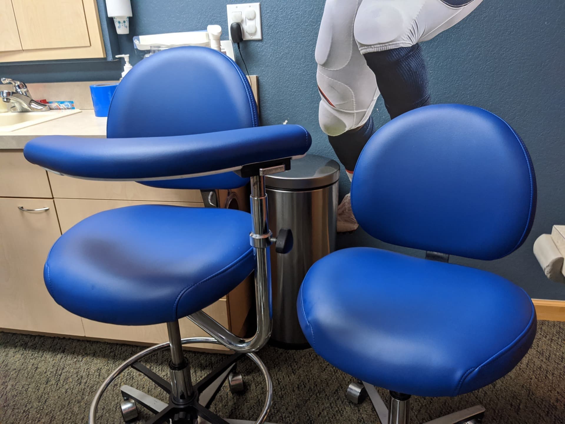 Dentist Chair and Hygenist Seat with Arm Upholstered in Olympus Royal Vinyl Medical Grade Vinyl